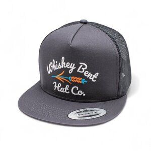 Whiskey Bent Embroidered Flat Brim Charcoal Grey & Black Mesh Snapback